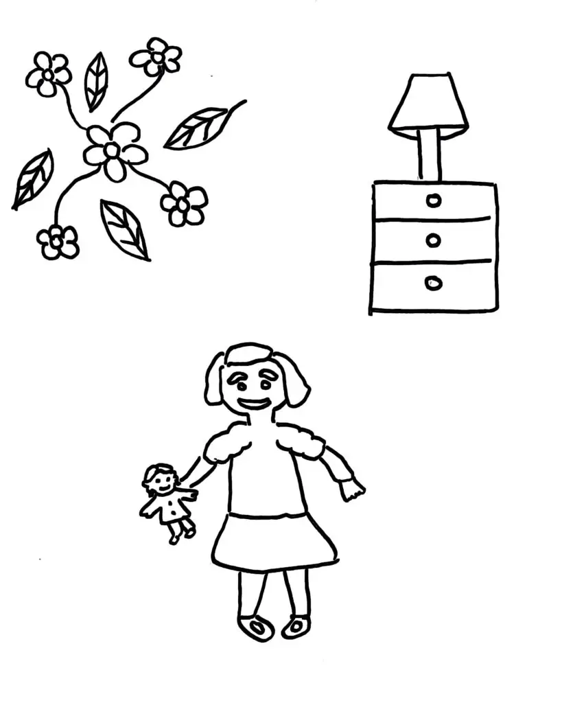 On this page of fun coloring pages, there is a girl with a doll in her hand.
