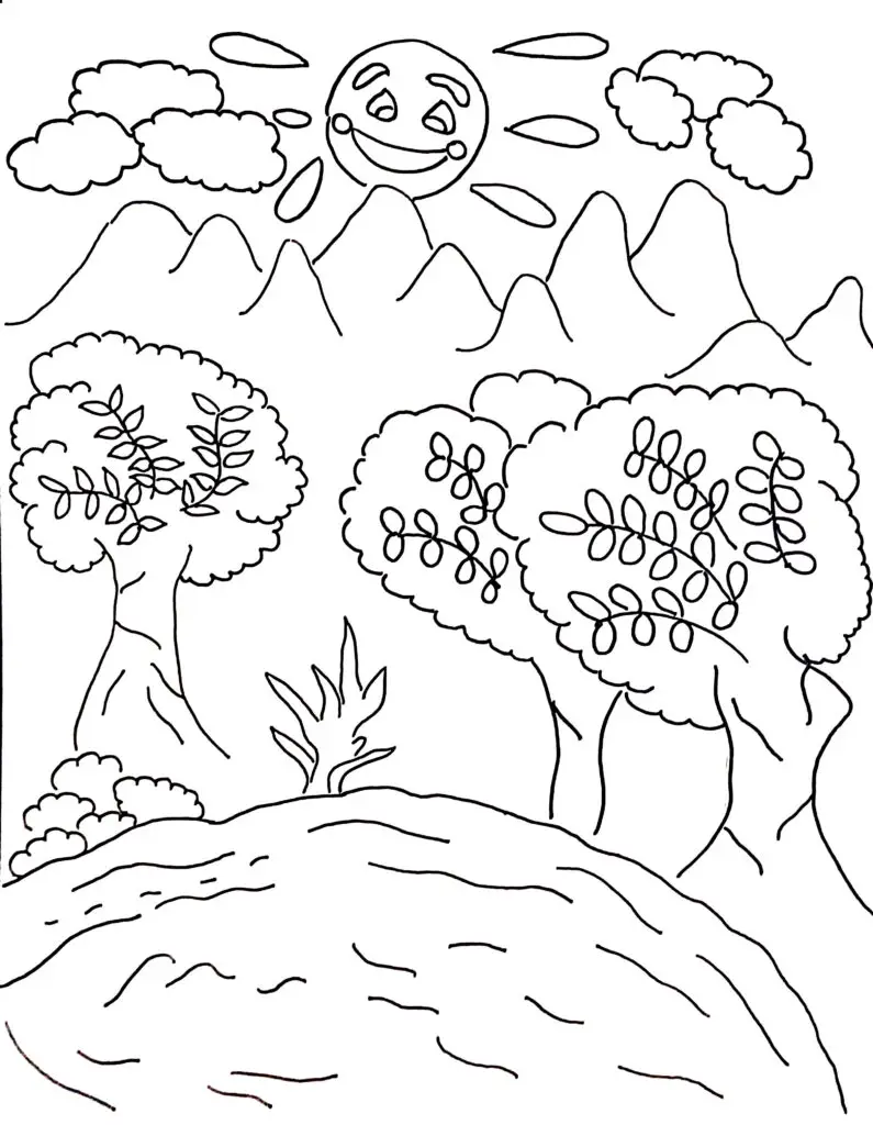 Childrens colouring pages - A mountain