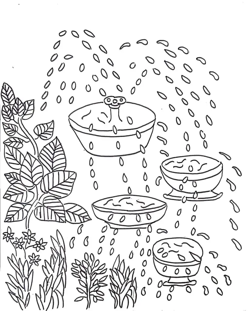 On this page of coloring pages for adults, there is a water fountain.