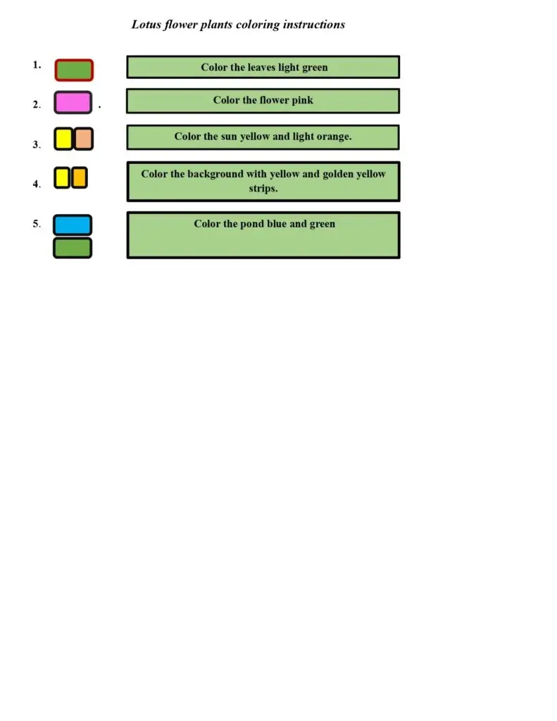On this page, there are coloring instructions for lotus flower plants.