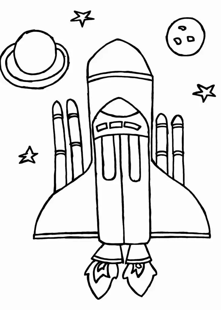 Among the childrens colouring pages, this page features a satellite positioned next to Mars, Saturn, and a backdrop of stars. The satellite is outlined clearly, making it easy for kids to color in different shades, like silver or gray. Mars is depicted with its famous red surface, perfect for filling in with rich red and orange hues. Saturn’s large, golden rings offer soft yellows and light browns to explore. Scattered around the planets, bright stars add sparkle and invite creativity with colors like white, yellow, or even glittery tones.