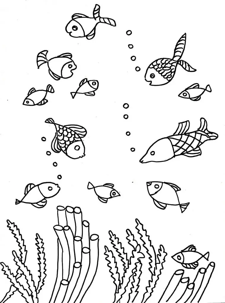 On this page of sea animal coloring pages, there are deep water fish.