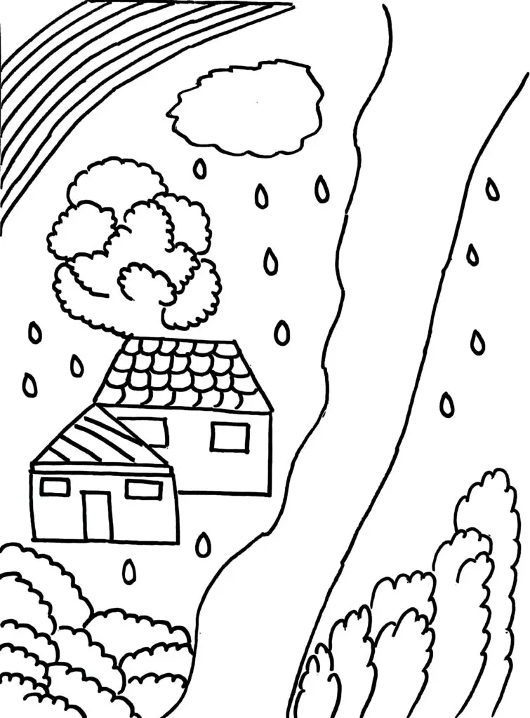 On this page of nature coloring pages, there is a rainbow.