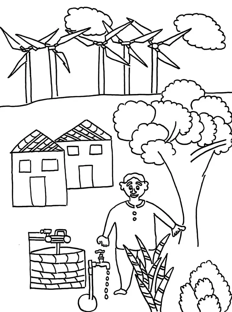 "On this page of nature coloring pages, there is wind energy generation."