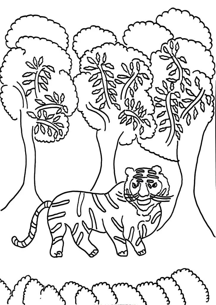 On this page of free printable coloring pages, there is a tiger.
