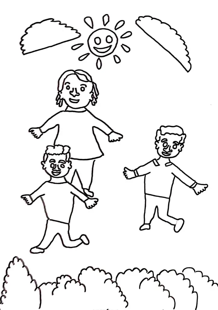 On this page of holiday coloring pages, there are three friends.